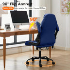 Office Desk Chair, Ergonomic Computer Chair with Padded Flip-Up Arms and Adjustable Lumbar Support, PU Leather Executive Chair with Tilt Lock and 360° Swivel Rolling Wheels for Work, Study