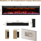 72 Inch WiFi Electric Fireplace Heater, Recessed or Wall Mounted, Ultra‑Slim 5.51" Deep, 750/1500W, 12 Flame Colors & 12 Ember Bed Colors,Remote & App Control, Works with Alexa & Google Home