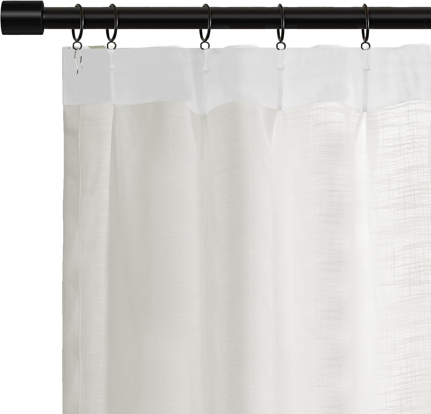 108 Inch Embroidery Trim Pinch Pleated Linen Curtains, Green Leaves Embroidery Decoration 2 Panels Window Panels with Light Filtering for Living Rooms and Bedrooms.40Wx108L,Beige White L1