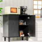 Sideboard Buffet Cabinet with Storage, Modern Black Freestanding Kitchen Cabinet with Raised Legs and Smooth Paint Finish, Curved Edge Accent Table for Living Room, Entryway, Dining Room