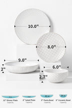 FOBENTA 24-Piece Ceramic Dinnerware Set,Large Plates and Bowls Set for 6,Elegant Dish Set for Families & Entertaining–Microwave & Dishwasher Safe Tableware (Double Bowl)
