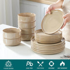 vancasso PLAYA Ceramic Plates and Bowls Sets, 18 Pieces Brown Dinnerware Sets for Kitchen, Reactive Glaze Dishes Set for 6, Dishwasher and Microwave Safe