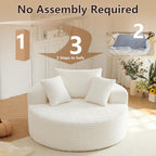 55'' Oversized Round Chair Lounge Chaise Indoor, Cloud Boneless Large Circle Chair with Plush Corduroy, No Assembly Required, Fluffy Modern Sleeper Sofa Bed for Reading, Living Room, Bedroom(White)