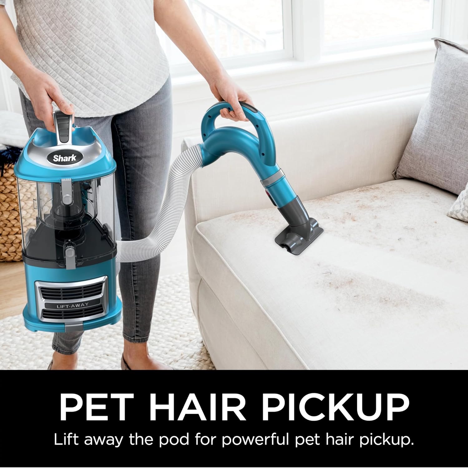 Shark NV380 Navigator Lift-Away Deluxe Upright Vacuum with Large Dust Cup Capacity, Swivel Steering, Upholstery Tool & Crevice Tool, Blue (Renewed)