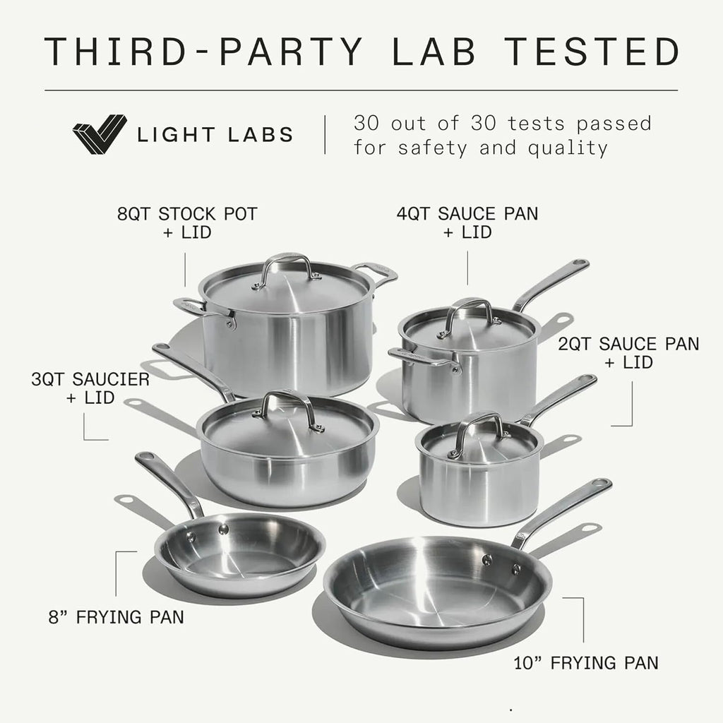 Made In Cookware | 10 Piece Stainless Steel Pot and Pan Set | 5 Ply Clad - Includes Stainless Steel Frying Pans, Saucepans, Saucier and Stock Pot W/Lid | Professional Cookware | Crafted in Italy