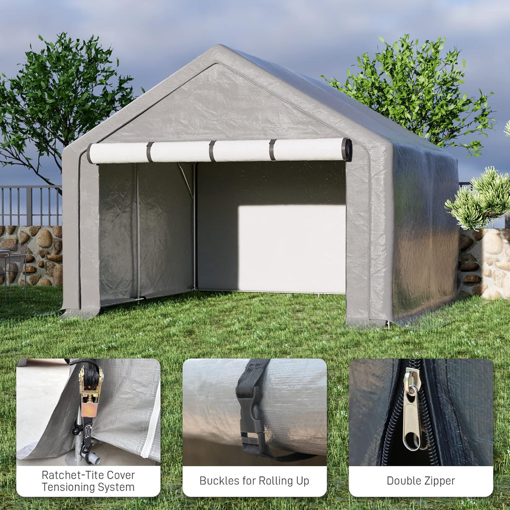 8x8 ft Outdoor Storage Shelter with Zipper Door, Portable Garages Shelters, Waterproof and UV Resistant Carport Shed for Bicycle, Motorcycle ATV, Lawn Mowers (8x8 FT)