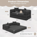 80" Convertible Sofa Bed, 5 in 1 Modular Boneless Couch Sleeper Sofa Bed with Fixed Frame & Removable Backrest Pillow, Washable Corduroy Futon Sofa Bed Couch in a Box for Small Spaces, Dark Grey