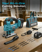 SEESII Brushless Cordless Jigsaw Tool, 2×4.0Ah Batteries, Tool-Free 0–45° Bevel Cutting, 3500 SPM Variable Speed, 4 Orbital Settings, Electric Jig Saw for Woodworking & DIY Projects & Home Use