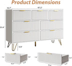 White Dresser for Bedroom, 7 Drawer Dresser with Gold Pulls, Wide Chest of Drawers for Bedroom, Entryway, 47.2" L x 15.7" D x 31.4" H