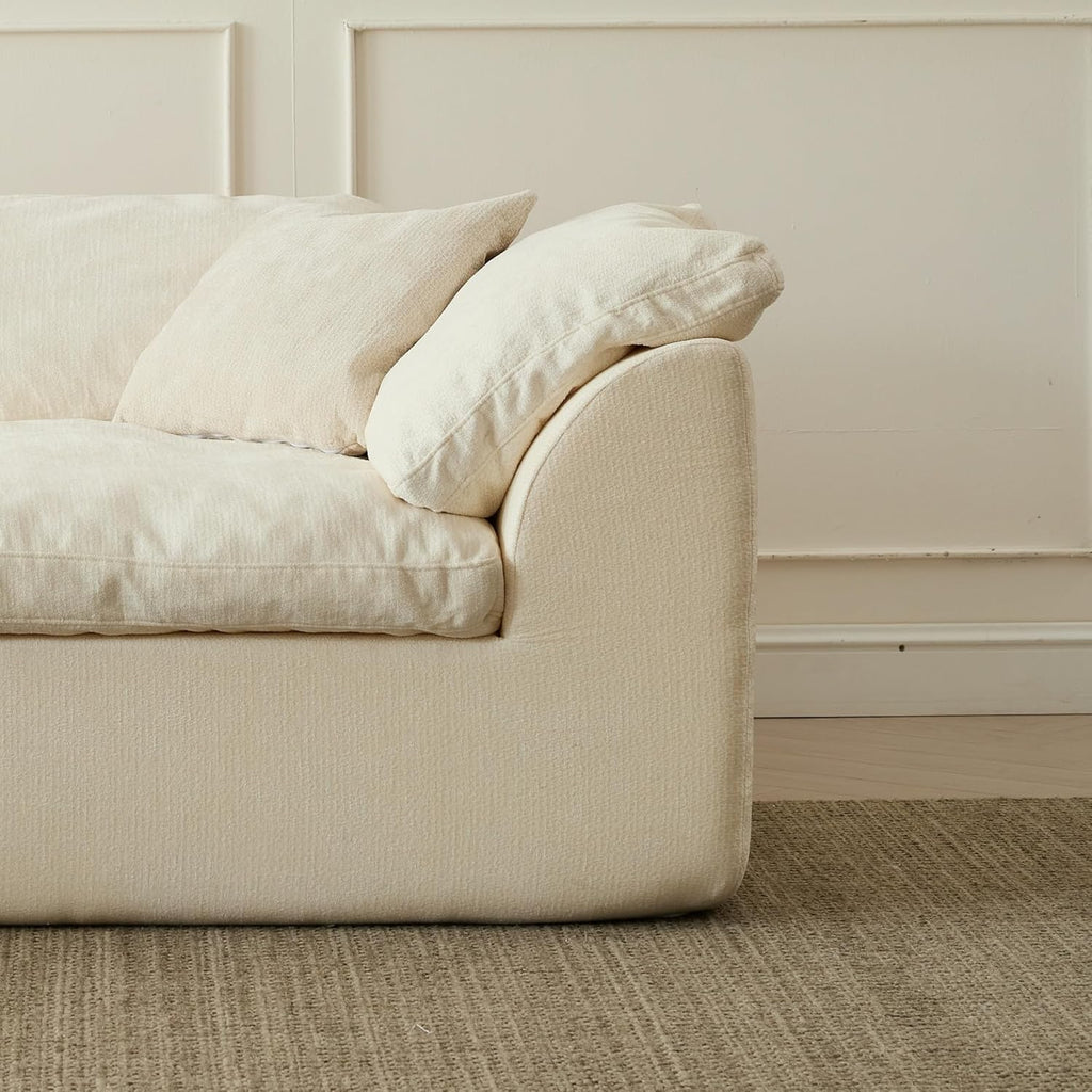 109" Modern Cloud Couches for Living Room, Deep Seat Convertible L-Shape Boneless Couch with Ottoman, Oversized Comfy 3-Seater Couch Chenille Fabric Compressed Sofa Modular Sectional Sofa,Creamy White