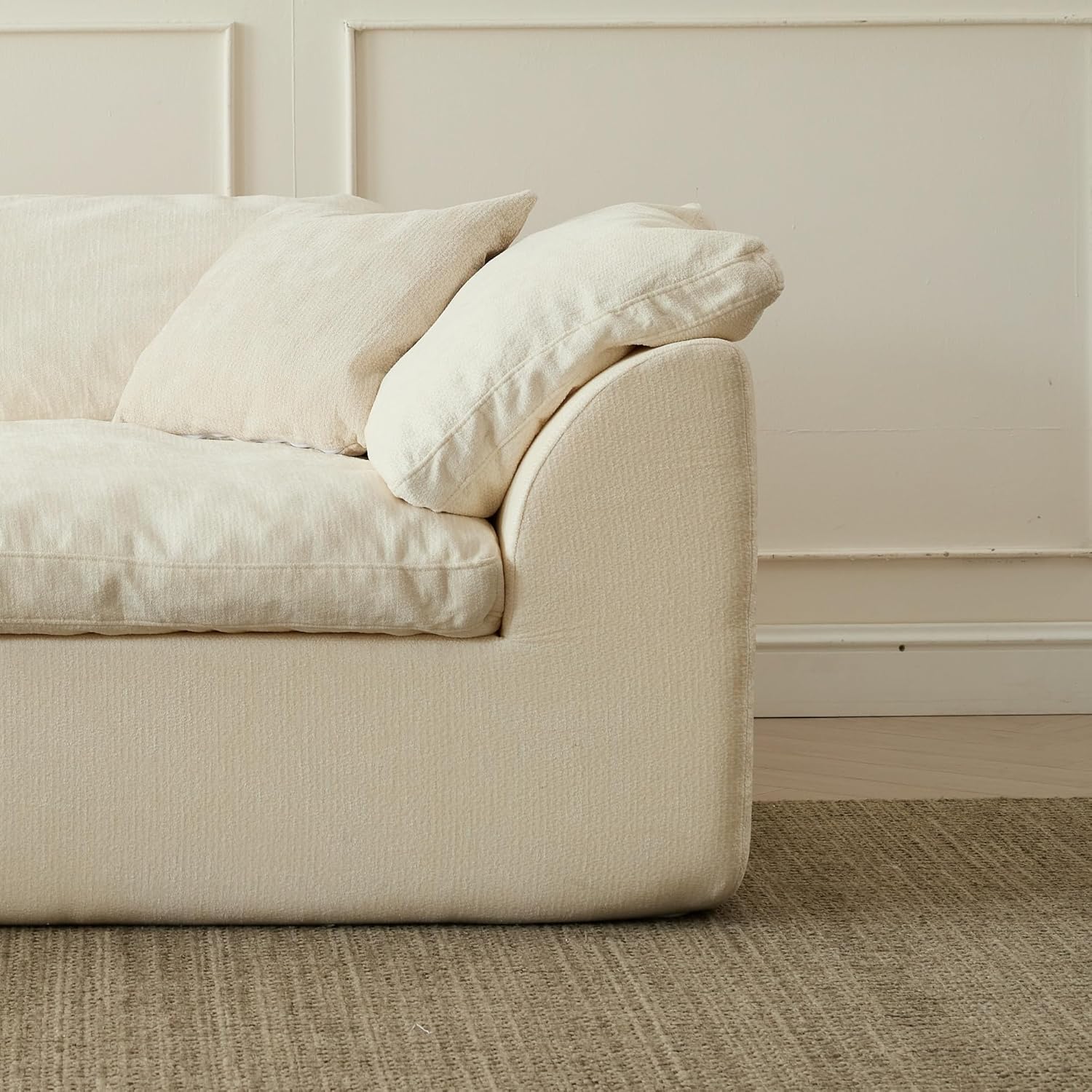 109" Modern Cloud Couches for Living Room, Deep Seat Convertible L-Shape Boneless Couch with Ottoman, Oversized Comfy 3-Seater Couch Chenille Fabric Compressed Sofa Modular Sectional Sofa,Creamy White