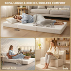 Tiita Convertible Folding Sofa Bed Twin Size for Adults with Pillow, Plush Fabric Floor Mattress Couch Bed, Washable Cover & Side Pocket, Guest Room, Dorm, Apartment, Living Room, Beige
