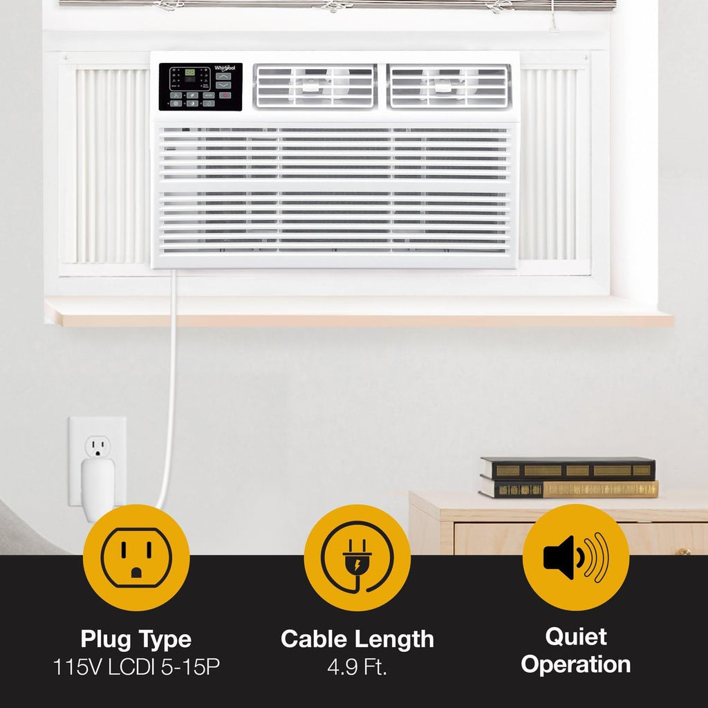 Whirlpool 8,000 BTU Window Air Conditioner with Supplemental Heat, Window Mounted AC Unit with Heater for Apartment, Living Room, Bedroom, Rooms up to 350 Square Feet
