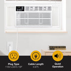 Whirlpool 8,000 BTU Window Air Conditioner with Supplemental Heat, Window Mounted AC Unit with Heater for Apartment, Living Room, Bedroom, Rooms up to 350 Square Feet