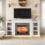 LGHM 72" Electric Fireplace with Mantel, Fireplace TV Stand for TVs Up to 80 Inch, Modern Entertainment Center with Storage, Fireplace Heater Insert with Realistic 3D Flame for Living Room