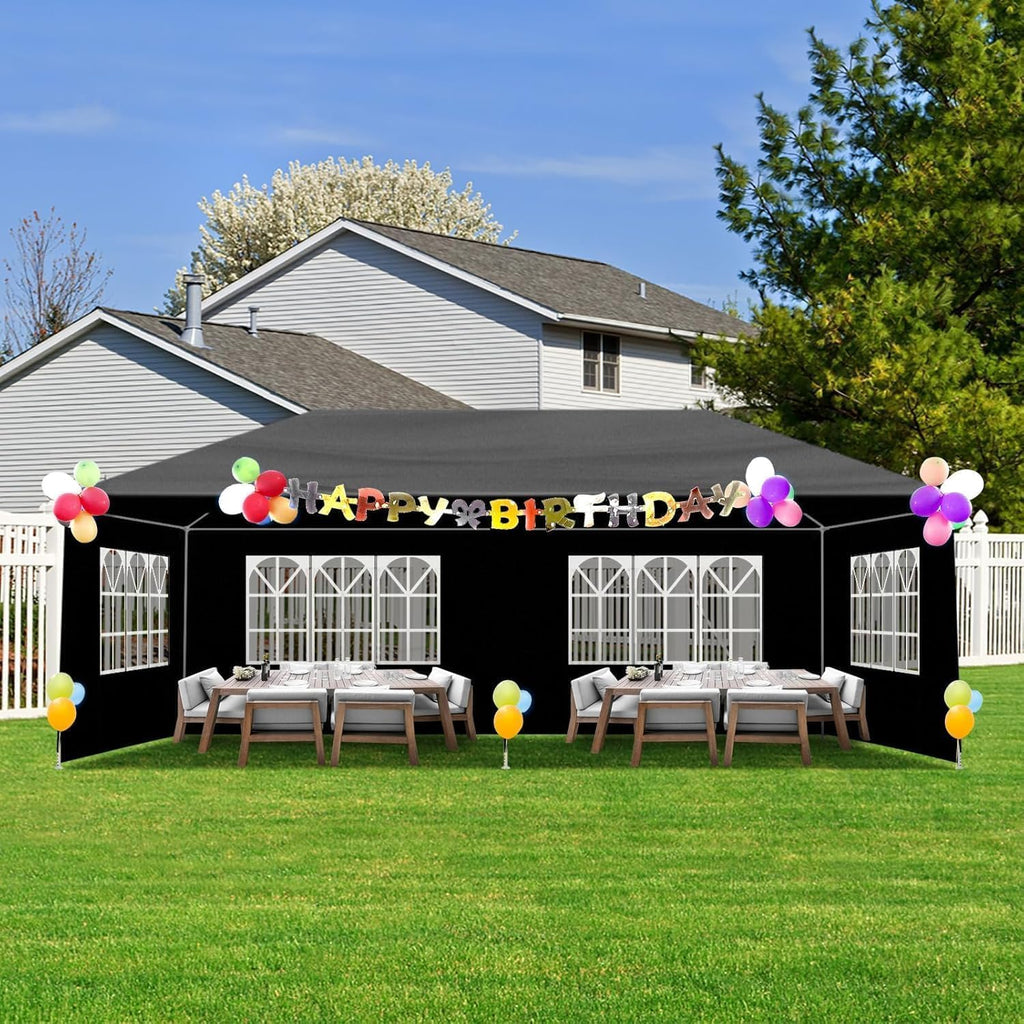 Party Tent, Tents for Parties, Outdoor Gazebo Wedding Patio Camping Carport Canopy Shade Canopy with Removable Sidewalls, Outside Event Tent for Garden, Backyard (10'x20' Six Sides Black)