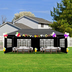 Party Tent, Tents for Parties, Outdoor Gazebo Wedding Patio Camping Carport Canopy Shade Canopy with Removable Sidewalls, Outside Event Tent for Garden, Backyard (10'x20' Six Sides Black)