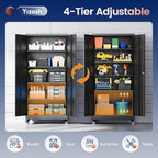 Yizosh Metal Garage Storage Cabinet with Locking Doors and Adjustable Shelves,- 75" Rolling Steel Tool Cabinet for Home Office,Garage,Warehouse