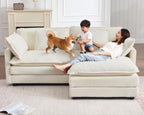 GNIXUU 76.7" Beige L Shaped Comfy Chenille Modular Cloud Sofa, Modern 2 Seater Couch with Movable Ottoman, Deep Seat Sofa with 4 Pillows for Living Room Apartment Small Places