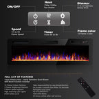 BOSSIN 60 inch Ultra-Thin Silence Linear Electric Fireplace, Recessed Wall Mounted Fireplace, Fit for 2 x 4 and 2 x 6 Stud, 12 Adjustable Flame Color & Speed,Touch Screen Remote Control with 8h Timer