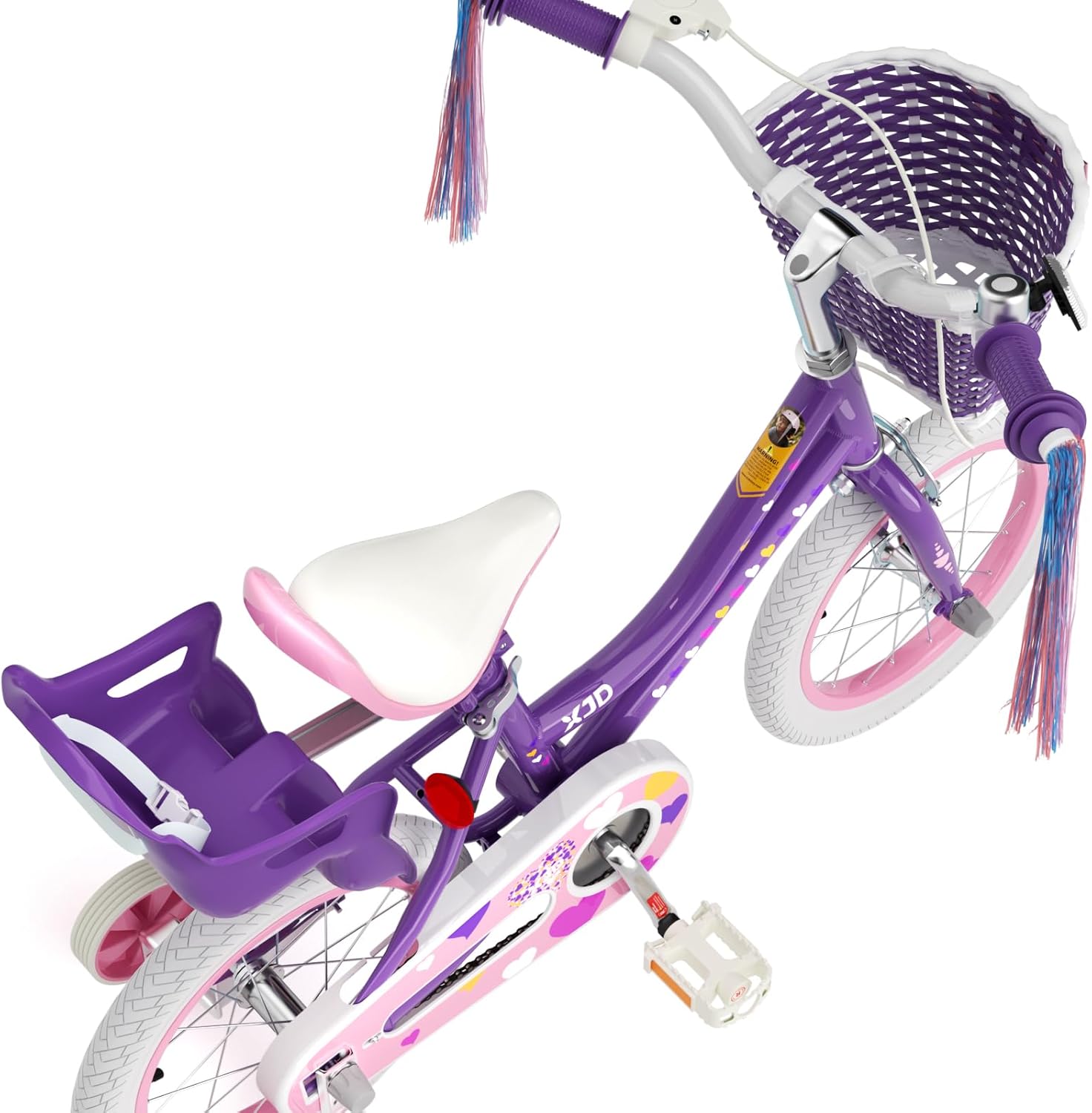 XJD Girls Bike for Toddlers 3-9 Years Old Kids, 12 14 16 Inch Kids Bike with Training Wheels, Streamers, Basket and Doll Seat