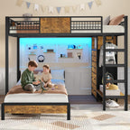 ADORNEVE Full Over Twin Bunk Bed with 8 Storage Drawers, Metal Loft Bed with Led Lights & Storage Shelves, Bunk Beds Twin over Full Size with 13.4" H Safety Guardrail & Ladder, for Kids & Teens, Black