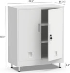 JINGUR Metal Storage Cabinet with Locking Doors and 2 Adjustable Shelves, Lockable Storage Cabinet for Home Office Garage Pantry Living Room (White)