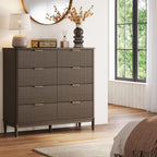 LINSY Fluted Dresser for Bedroom with 8 Drawers, Mid Century Modern Chest of Drawers with Gold Metal Handles, Wide Boho Wood Dressers, Large Farmhouse Storage Cabinet for Bedroom, Living Room, Walnut