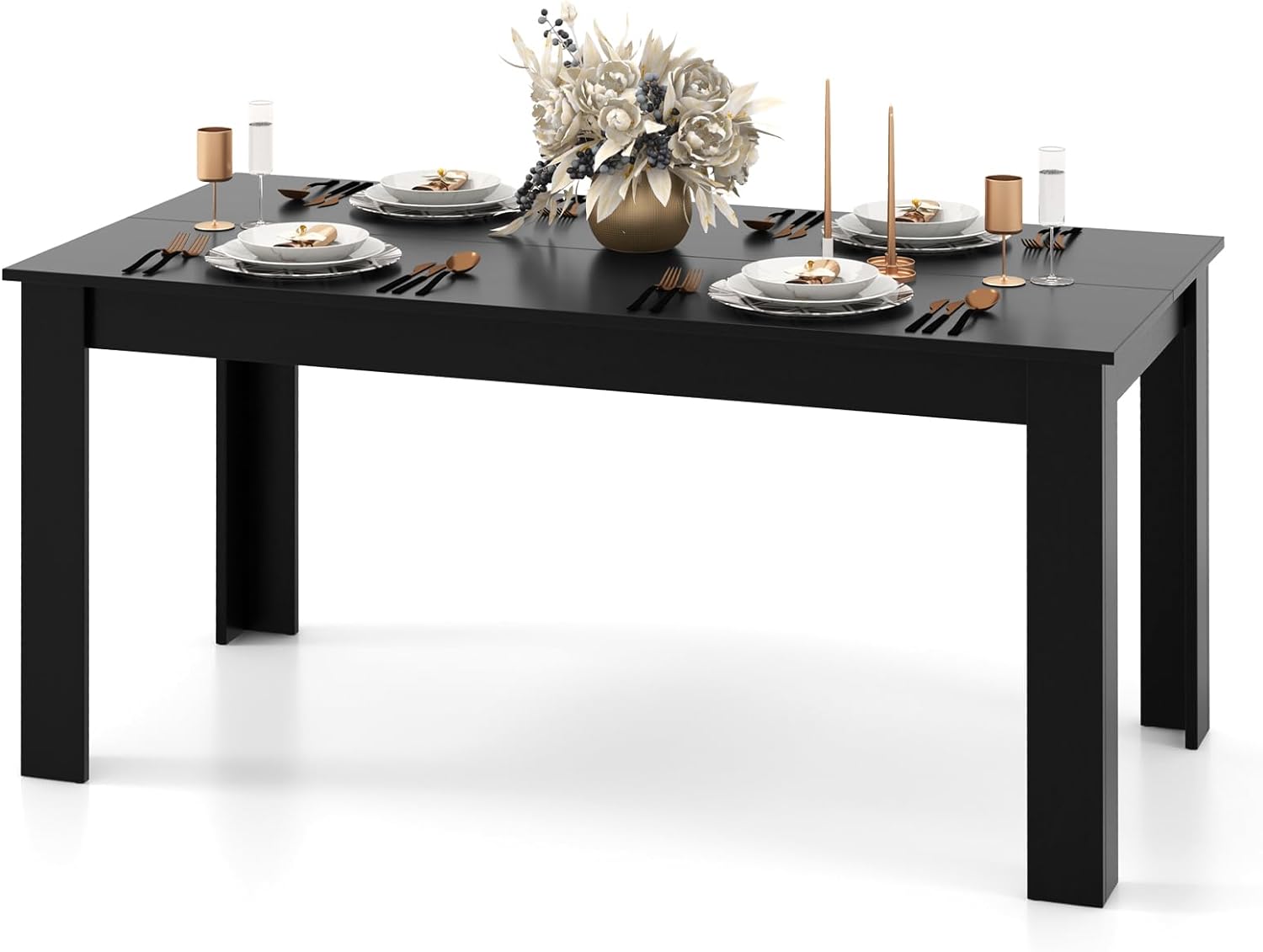 Giantex Dining Table for 6, Rectangular Kitchen Table with 330Lbs Capacity, Stable Structure, 63" L x 31.5" W x 30" H Large Farmhouse Center Tables for Dinner, Dinette, Dining Room, Black