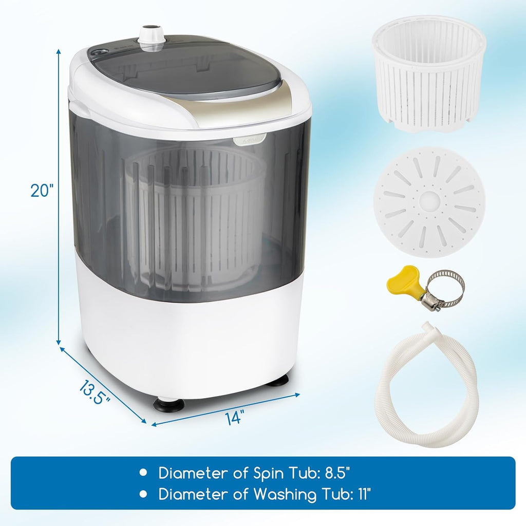COSTWAY Mini Portable Washing Machine, 5.5 lbs Washing Capacity, Compact Laundry Washer with Durable Design, Single Tub, Rotary Controller, Small Washer Machine for Home Apartment Dorms and RV, Grey