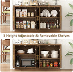 59-Inch Rattan Sideboard Buffet Cabinet, Farmhouse Storage Cabinets with Adjustable Shelves & 4 Arched Doors, Boho Credenza Coffee Bar Cabinet for Kitchen, Living Room, Entryway