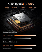 KAMRUI E3B Mini PC with AMD Ryzen 5 7430U (Beat 5500U  up to 4.3GHz)  16GB DDR4 512GB M.2 SSD Mini Computer  Mini Gaming PC with USB Type-C Supports Triple 4K Display  WiFi 6  BT 5.2