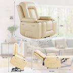 PU Leather Power Lift Recliner Chair With Massage and Heat, Adjustable Furniture for Back, Legs w/ 3 Positions, Usb Port, Side Pocket (Beige, 27 Seat Width+Cup Holders)