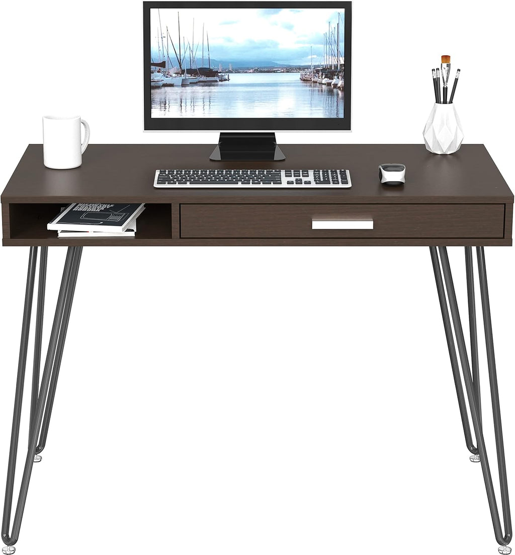 SHW Home Office Computer Hairpin Leg Desk with Drawer