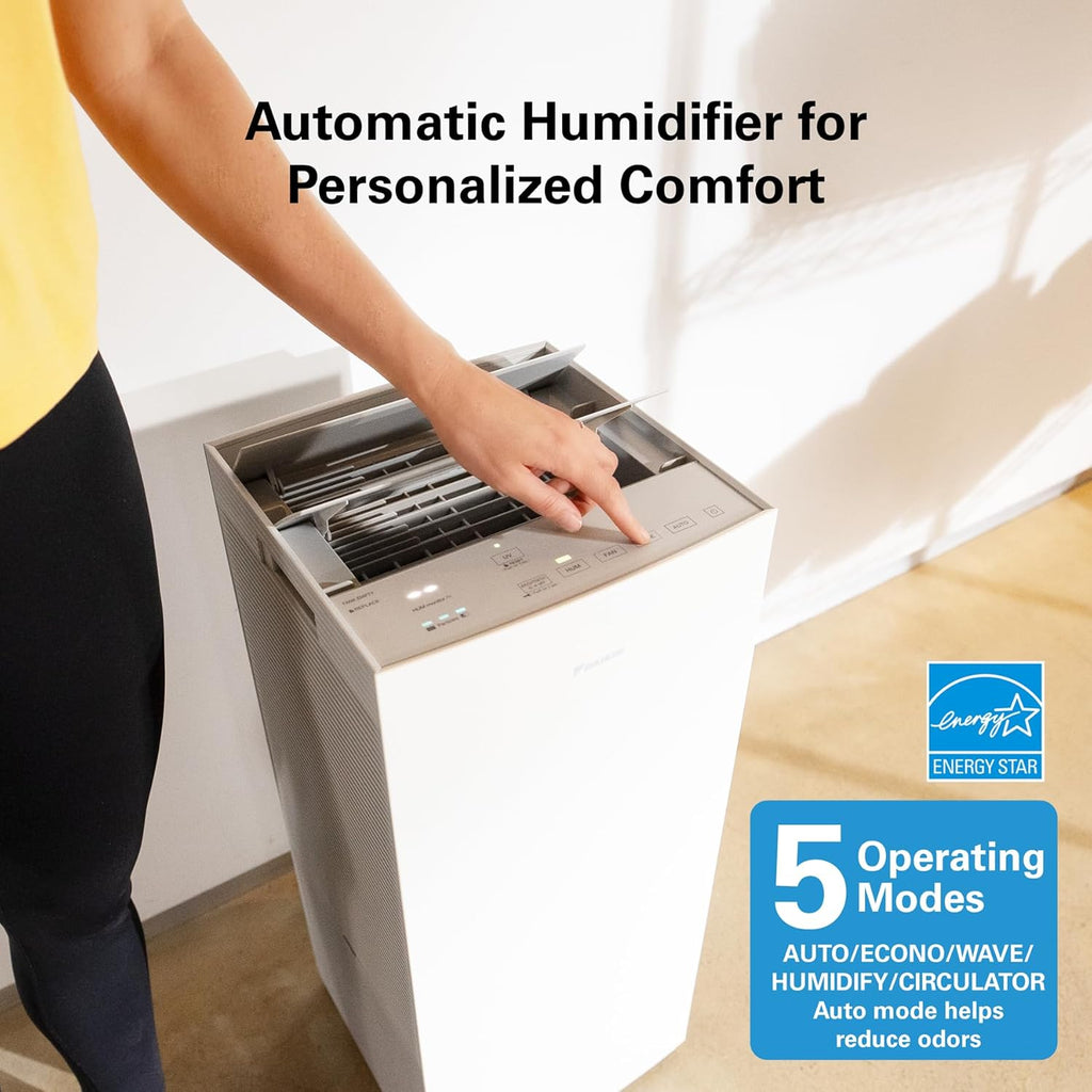 Daikin Room Air Purifier Bundle, HEPA Air Purifier with Pre-filter, Carbon, and UVC LED Light Filtration, Zero Ozone, CARB Certified, Includes 2 Purifiers and 2 sets of Replacement Filters