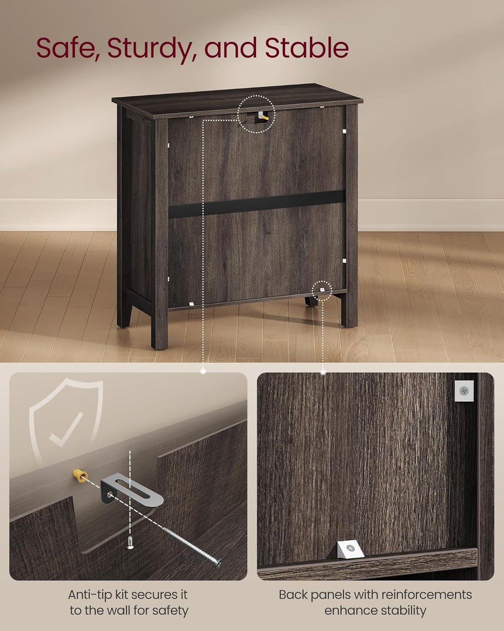 VASAGLE LIRY Collection - Buffet Cabinet, Coffee Bar Cabinet with a Drawer, Adjustable Shelf, Sideboard Storage with Cable Hole, Drawer Divider, Taupe Brown UBBK341TA01S
