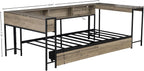 Bellemave Twin Corner Bed Frame with Desk and Storage, Twin Size Captains Bed with Charging Station and LED Light, Wood Daybeds with L-Shaped Bookcase and 2 Drawers, Grey