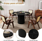 47 Inch Round Dining Table, Farmhouse Fluted Dining Kitchen Table, Modern Wood Small Circle Dining Table for Kitchen Living Room, Black
