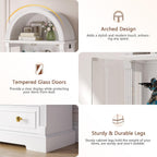 Arched Display Cabinet with Glass Doors, 72" Tall Curio Cabinet with Human Sensor Lights, 4-Tier Display Case for Collectibles Bookcase Living Room