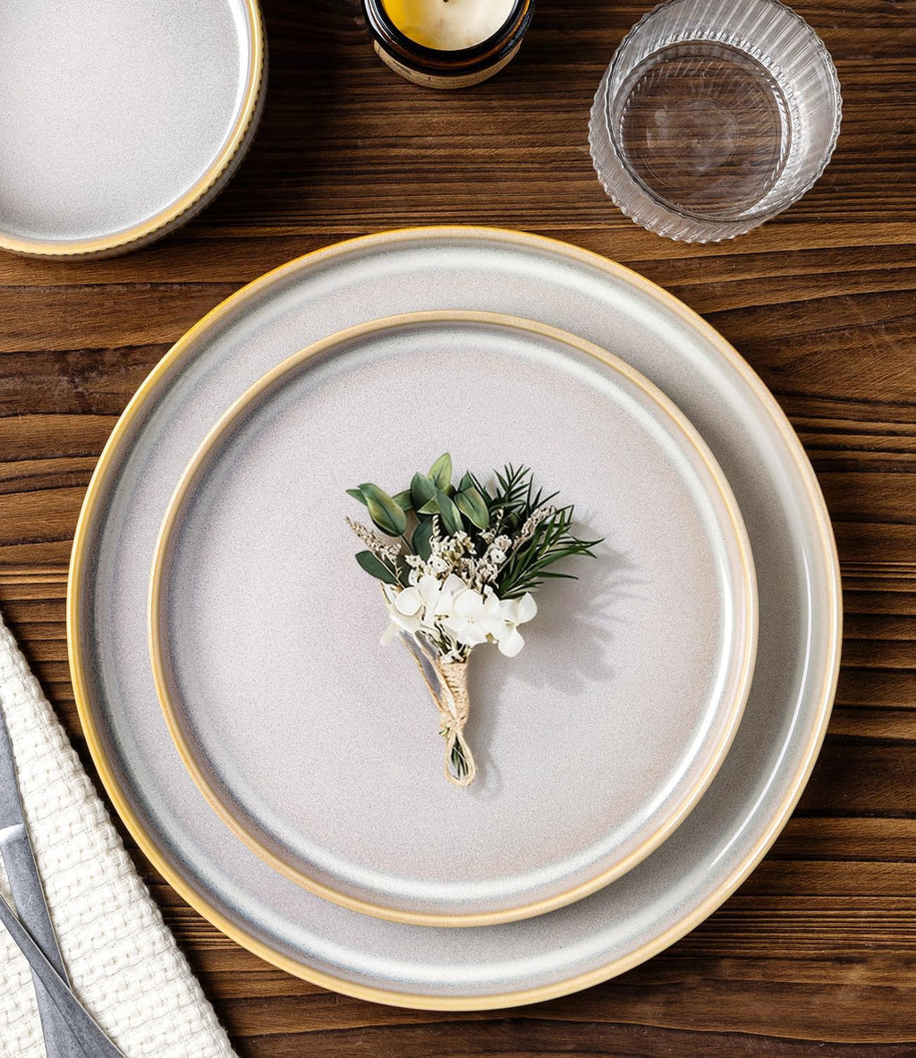 TheTerra Ceramic Dinnerware Sets for 6, 18 Pieces Porcelain Lightweight Plates and Bowls Sets, Scratch Resistant Dish Set, Oven & Microwave & Dishwasher Safe, Autumn Haze