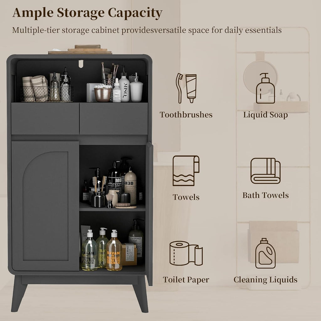 Bathroom Storage Cabinet, Tall Kitchen Storage Cabinet with Drawers and Shelves, Corner Coffee Bar Table Freestanding Sideboard for Living Room, Entryway, Black