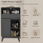 Bathroom Storage Cabinet, Tall Kitchen Storage Cabinet with Drawers and Shelves, Corner Coffee Bar Table Freestanding Sideboard for Living Room, Entryway, Black