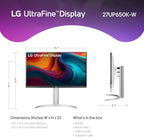 LG 27UP650K-W 27-inch Ultrafine 4K UHD (3840 x 2160) IPS Computer Monitor  60Hz  5ms  DisplayHDR 400  Reader Mode  Flicker Safe  HDMI  DisplayPort  Tilt/Height/Pivot Adjustable Stand  White