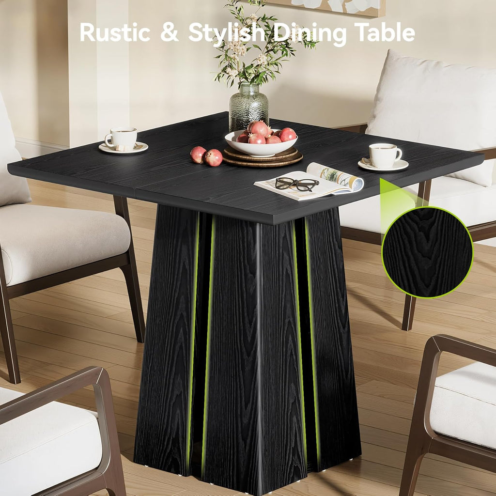 LITTLE TREE Wooden Square Dining Table 4 Sets, 31.5" Farmhouse Kitchen Table with Heavy-Duty Pedestal Base, Dinner Furniture for Dining Room, Living Room, Kitchen (1, Black)
