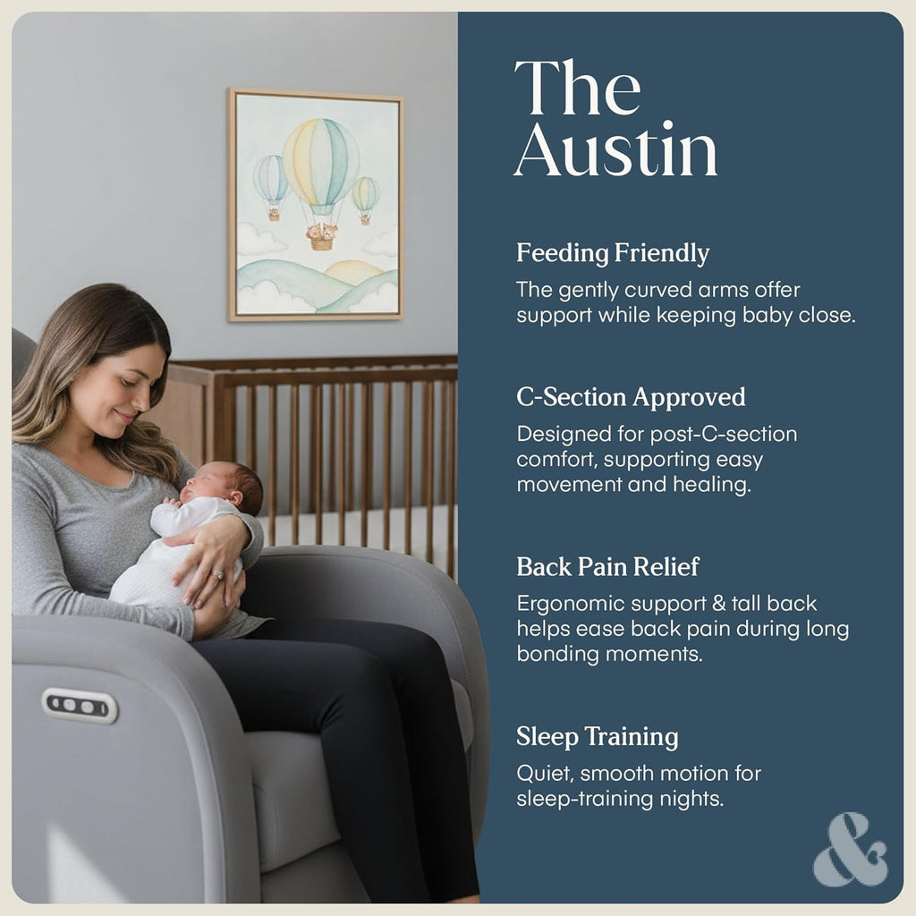 Austin Power Glider Recliner | Contemporary Nursery Glider Chair with Adjustable Headrest & Glide | Live Smart Stain-Resistant Fabric | Modern Recliner Chair for Nursery & Living Spaces, Gray