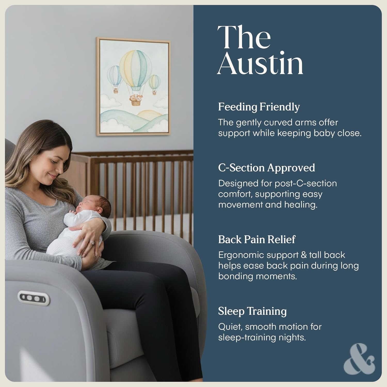Austin Power Glider Recliner | Contemporary Nursery Glider Chair with Adjustable Headrest & Glide | Live Smart Stain-Resistant Fabric | Modern Recliner Chair for Nursery & Living Spaces, Gray