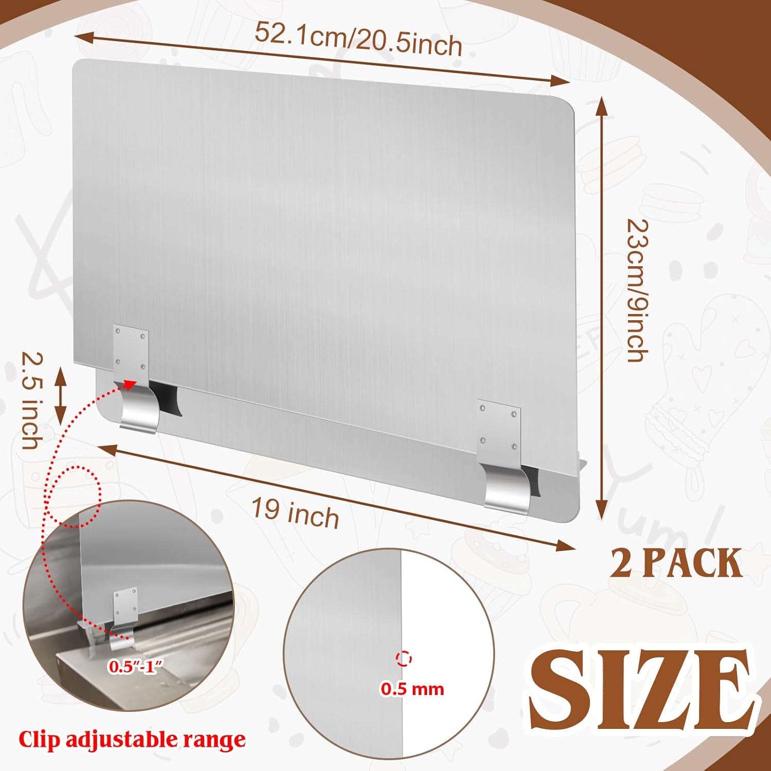Ferraycle 2 Pack 20-1/2" W x 9" H 304 Stainless Steel Fryer Splash Guard for Stove & Kitchen, Oil Splatter Screen Protection, Heavy Duty Grease Barrier for Frying, Grilling, Easy Clean, Universal Fit