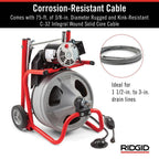 K-400 Drain Cleaning Snake Auger 120-Volt Drum Machine with C-32IW 3/8 in. x 75 ft. Cable + 4-Piece Tool Set & Gloves 52363