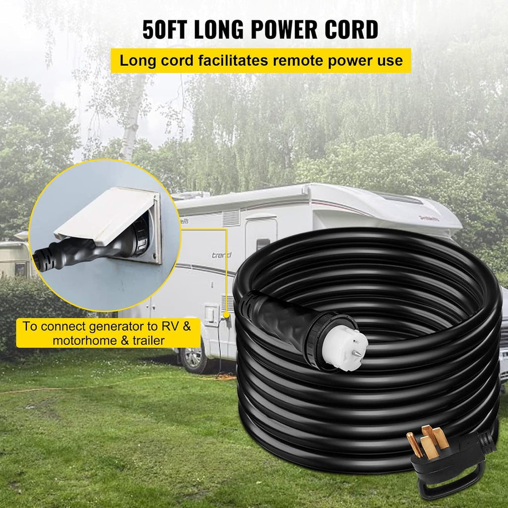 VEVOR 50FT 50 Amp Generator Extension Cord  STW 45446 + 45505 125V 250V Generator Power Cord  N14-50P & SS2-50R & CS6364 Twist Lock Connectors