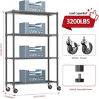 IZEUK Garage Shelving Wide Storage Shelves 4 Tier Metal Shelves 3200 LBS Heavy Duty Adjustable Utility Shelf Rack Black 23.6" D x 53.1" W x 73.6" H